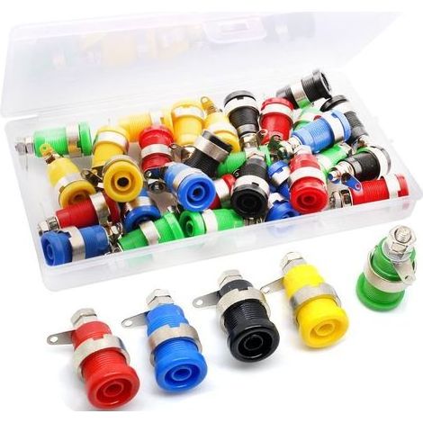 Lot de 30 4mm Fiche Banane Douille, Fiche Banane Femelle, 4mm fiche Enceinte, Haut-Parleur Reliure Femelle Post Socket Jack, embase Haut Parleur,5 Colors Red/Yellow/Blue/Green/Black (1/5)