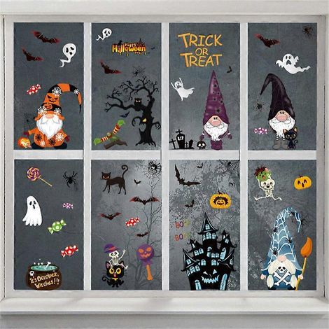 Pegatinas decorativas para ventanas de Halloween: calcomanías de fantasmas, arañas, murciélagos, calabazas y monstruos para fiestas (8 piezas). (1/5)
