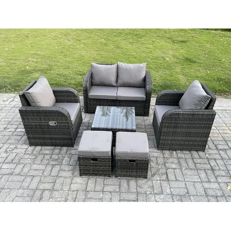 Fimous Rattan Garden Furniture Set Patio Conservatory Indoor Outdoor 6 Piece Set with Love Sofa Square Coffee Table 2 Small Footstools (1/5)