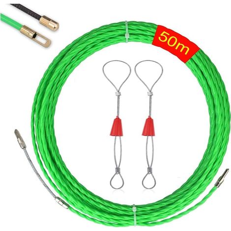 Wire puller for electricians, 50 m, 4 mm diameter, with 2 guide heads, wire pulling needle, spiral flexible wire puller (1/5)