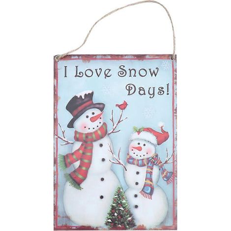 Plaque de Noël en bois à suspendre « J'aime les jours de neige » - Décoration murale pour porte (1/3)