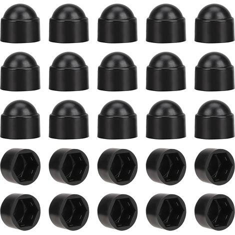 Cache-écrous M10 pour clé de 17 Noir 50 pcs. Bouche-trou,Cache-écrous hexagonaux, cache-vis, cache-écrous décoratifs. (1/5)