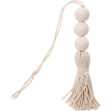 Guirlande de perles en bois avec pompons, style bohème, décoration en perles de bois (1/5)