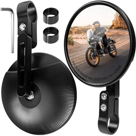 Lot de 2 Rétroviseurs de Moto CNC E24 Homologués, Pivotants à 360°, Rétroviseurs Rond au Bout du Guidon, Compatibles avec Moto, Scooter, ATV, Ebike, Velo (1/5)
