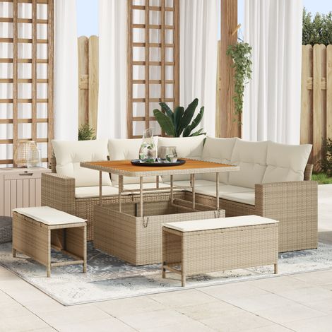 Garden Sofa Set Height-Adjustable 8 pcs Beige Poly Rattan vidaXL (1/5)