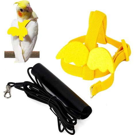 1 Harnais pour oiseaux, Laisse réglable 2m, Sangle latex douce, Boucle alliage 360°, Pour perroquets petits moyens (1/5)