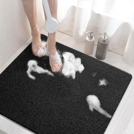 Alfombrilla de ducha antideslizante, 60x60cm Alfombrilla de baño antideslizante con desagüe, alfombrilla de baño de lufa de PVC suave para baño, secado rápido, color negro (1/5)