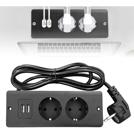 Multiprise de Bureau encastrable, Double Prise, avec 2 Ports USB et câble de 1,5 m, idéale pour Les Tables, Les Plans de Travail et Les Tables de conférence (1/5)