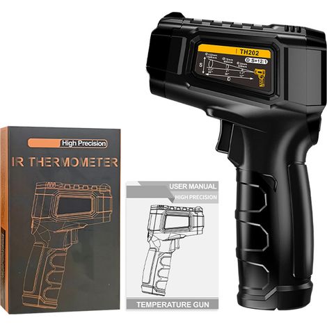 Decdeal Thermomètre infrarouge, pistolet de détection de température sans contact, -50°C à 600°C (-58°F1112°F) avec émissivité réglable, rapport D:S 12:1, rétroéclairage LCD, alarme Hi/Lo, maintien de