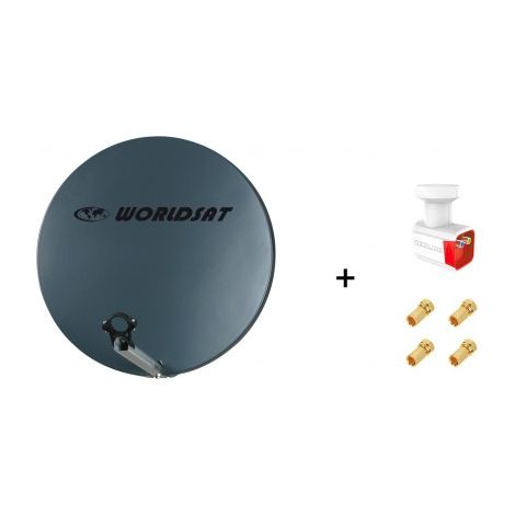 Antenne Parabole Fibre SMC 60 cm Anthracite WORLDSAT + LNB Twin 0,1 dB Full HD 1080p 4K Ultra HD + 4 Fiches F Or - Visserie en Inox (1/5)