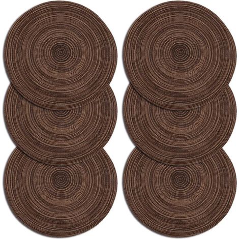Platzsets, runde gewebte Platzsets, 6er-Set, hitzebeständig, rutschfest, waschbar, aus gewebter Baumwolle, geeignet als Tischsets für Esszimmer/Küche.
