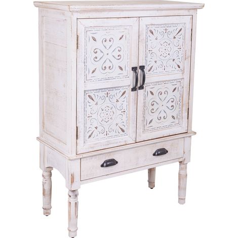 Armario de madera tallada blanco 80x36x110 (1/5)
