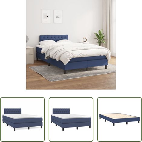 vidaXL Kopfteil - Boxspringbett mit Matratze Blau 120x200 cm Stoff (1/5)