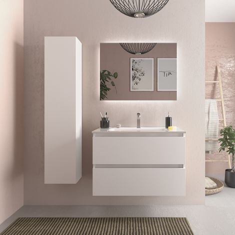 Mueble de baño Bequia 80 cm Blanco Mate con Lavabo de porcelana (1/6)