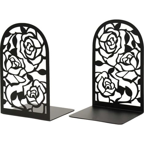 XEPHO Serre-livres en métal, lot de 2, pour pupitre de lecture, pupitre, bureau, école, maison, bibliothèque, noir