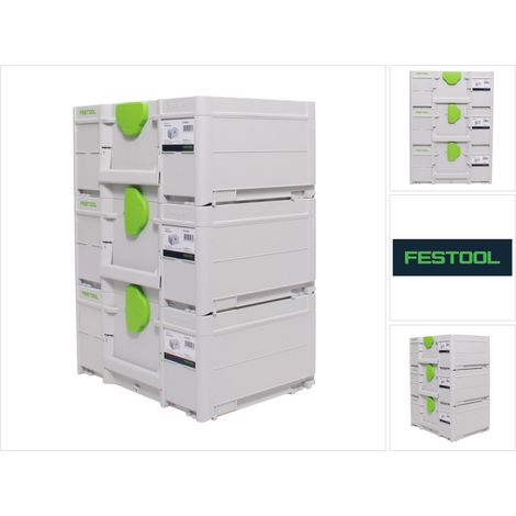 Festool – Coffrets Systainer 3x 204842 – Malette de rangement 396 x 296 x 187 mm – Volume 15,9 l – Charge max 40 kg – Poignée ergonomique