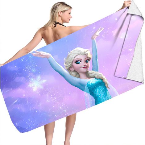 Filiyano-Serviette de plage Disney La Reine des Neiges Elsa pour fille ou garçon, en microfibre double face polaire, serviette de natation (1/3)