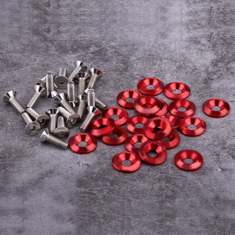 20Pcs Rondelles Freinées Aluminium Rouge Kit Bouchons Boulons Pare-chocs Aile Moteur Habillage Auto (1/5)
