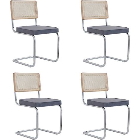Lot de 4 chaises salle à manger vintage rotin plastique chaise bureau maison chambre dossier assise rembourrée velours grain nacre (1/5)