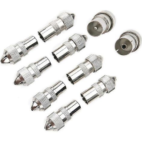 Lot de 10 adaptateurs de connecteurs coaxiaux pour antenne TV (5 mâles, 5 femelles) (1/4)