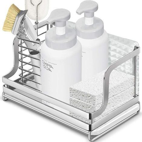 Rangement Evier Cuisine Support Brosse Éponge Organiseur pour à Poser Acier Inoxydable (1/5)