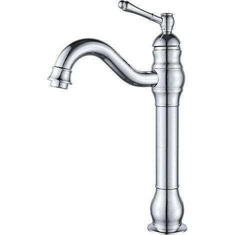 Hoher Badezimmerhahn, um 360 ° drehbar, Waschtischmischer, Retro-Klassiker, Badezimmerhahn, Messing-Waschtischhahn, Silber (1/4)