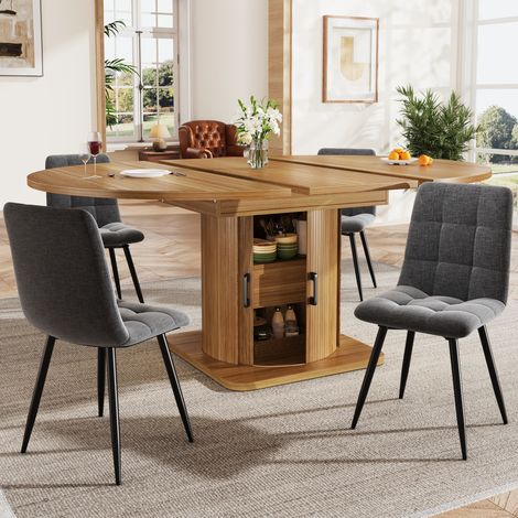 Tavolo da pranzo estendibile in MDF nero/marrone, 4-6 posti, salvaspazio con vano contenitore (1/5)