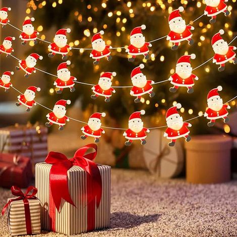 Guirlande Lumineuse, 2M 20 LED Guirlande Lumineuse Intérieure Batterie, décoration de Noël, Blanc Chaud, éclairage de Noël Extérieur, Guirlande Lumineuse de Père Noël, LED pour fête, Noël (1/5)