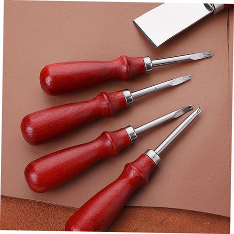 Set di 4 utensili per rifinitura dei bordi, ideali per cucito a mano, intaglio del cuoio fai-da-te e lavori artigianali (1,0/1,2/1,4/1,6 mm) (1/4)
