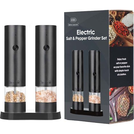 Ensemble de moulins à poivre électriques rechargeables avec broyeur en céramique - Lot de 2 (1/5)