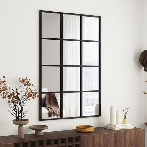 Miroir de fenêtre - Grand miroir mural avec cadre en métal - 120 x 80 cm - Miroir décoratif pour salon, chambre à coucher et entrée - Miroir mural noir mat au design grillagé (1/5)