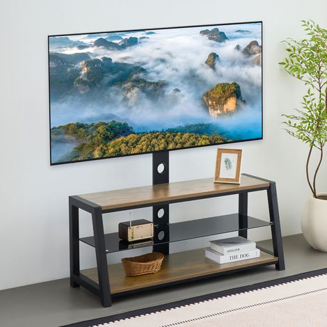 Meuble TV bois plateau verre trempé noir support pivotant réglable salon chambre centre multimédia design (1/5)