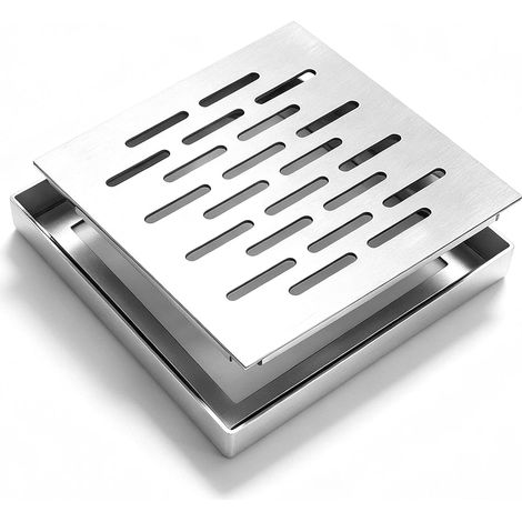 Grille Evacuation Eau Exterieur Grille de Drainage d'Égout en Acier Inoxydable - 150 x 150 x 20 mm, carrée inox avec cadre pour jardin, terrasse et salle de bain (1/5)