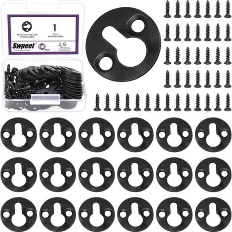 150Pcs 25MM/ 1Inch acier au carbone noir mortaise Type cintres de trou de serrure avec Kit de vis, cintre de Photo de plaque de suspension de trou de serrure pour cadre d’image, clé, Photo (1/5)