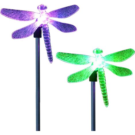 Libellenförmige LED-Solar-Gartenleuchte, farbwechselnd, 2 Stück (mehrfarbig) (1/5)
