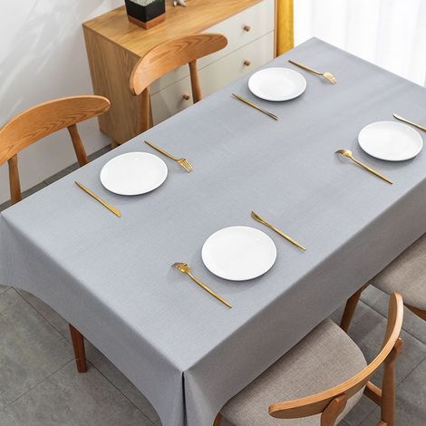 Nappe rectangulaire imperméable et anti-taches en PVC lavable – Gris, 140 x 220 cm (1/5)