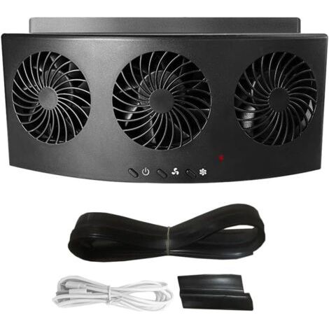 Ventilateur de voiture à énergie solaire, ventilateur d'air d'été de mini refroidisseur de refroidissement automatique, ventilateur d'échappement de voiture avec trois sorties d'air, noir (1/5)