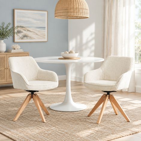 Lote de 2 sillas de comedor giratorias 360°, terciopelo crema, patas de madera maciza DESVIAE (1/5)