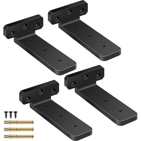 Shelf Bracket 100mm, 4 Pack Heavy Duty Black Shelf Brackets Wall Floating Shelving Brackets and Supports, 4 Inch (1/5)