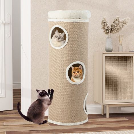 Maison pour chat 4 niveaux avec 3 niches, plateforme peluche amovible et griffoirs sisal, pour intérieur (1/5)