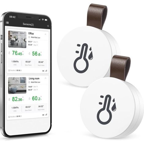 Termómetro higrómetro inalámbrico, termómetro higrómetro Bluetooth con aplicación y almacenamiento de datos, sensor digital de temperatura y humedad para el hogar, la oficina, el invernadero y la bode (1/5)