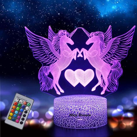 Veilleuse Licorne « Nice Dream » pour enfants, lampe de nuit à illusion 3D, 16 couleurs changeantes avec télécommande, décoration de chambre, cadeau pour enfants (garçons et filles). (1/5)
