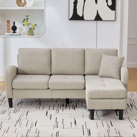 166 x 118 x 77 cm, canapé d’angle en L avec méridienne – canapé 3 places, tissu côtelé, pieds en plastique, design modulaire, idéal pour salon, appartements et bureaux (1/5)