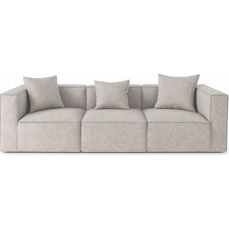 Box canapé 3 places, 3 coussins décoratifs gris clair. (1/5)