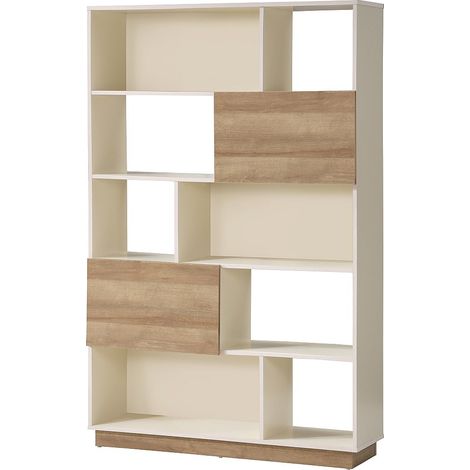 Bibliothèque avec 2 portes et 8 niches - Beige et naturel clair - CEVANIA