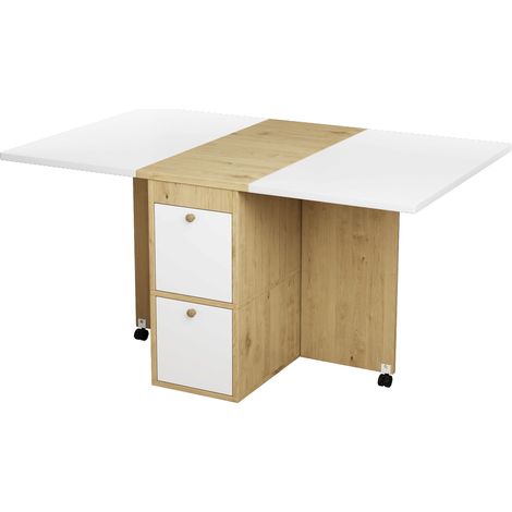 Set tavolo da pranzo allungabile e pieghevole con 4 sedie, 120 x 80 x 75 cm, bianco e rovere (1/5)