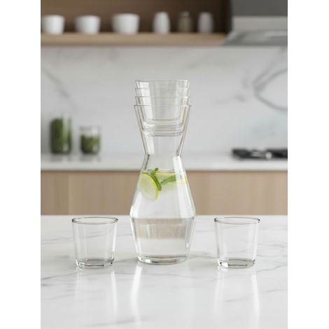 Lot de 4 carafes à eau/universelles - 800 ml - Vase en verre pour bougie chauffe-plat - Vase transparent pour salon, maison, bureau ou mariage - Carafe en verre pratique - Passe au lave-vaisselle (1/5)