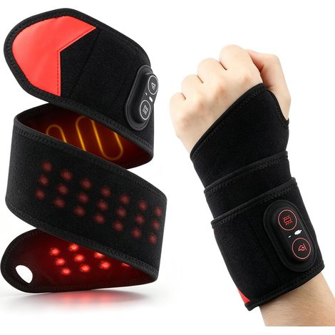 Masseur à main avec coussin chauffant, sans fil, lumière rouge, avec 3 niveaux de chaleur et 3 vibrations, batterie 3000 mAh, masseur électrique pour le soin du poignet (1/5)