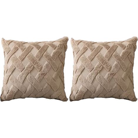 Lot de 2 taies d'oreiller 18X18" avec housse de coussin décorative bohème de couleur unie, en peluche douce