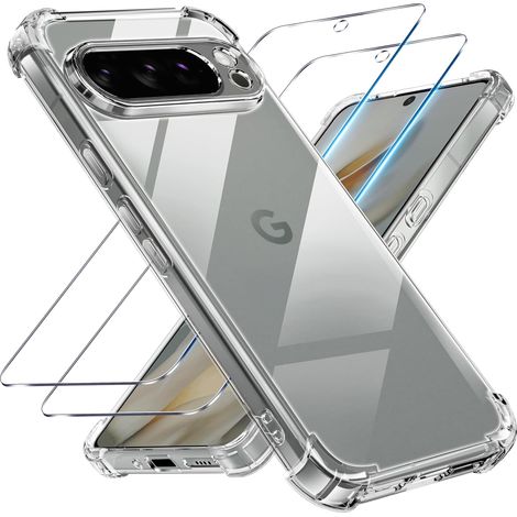 3 en 1 Coque et Verre Trempé pour Google Pixel 10 Pro XL, [Coussin d'air Intégré] Anti-Jaunissement Souple TPU Bumper Coque Protection pour Pixel 10 proXL, Transparente (1/5)